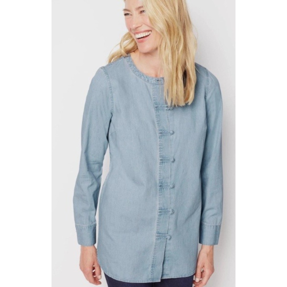 NWT J.Jill‎ Denim Shirt Womens XS Blue Chambray Retail $89 Button Up Long Tunic